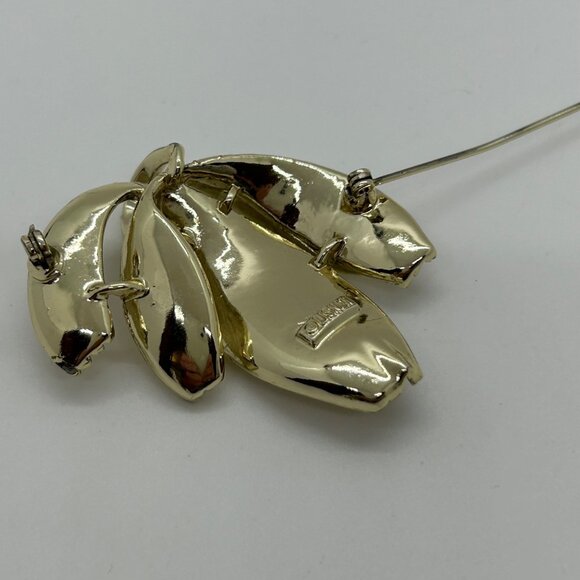 Vintage Lisner Gold-Tone Textured Leaf Brooch Pendant Floral Design Mid-Century - Picture 10 of 16